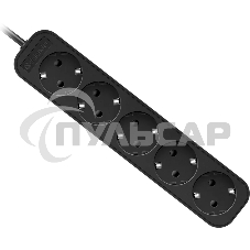 Удлинитель Defender с заземлением M518 1.8 м, 5 розеток, черный