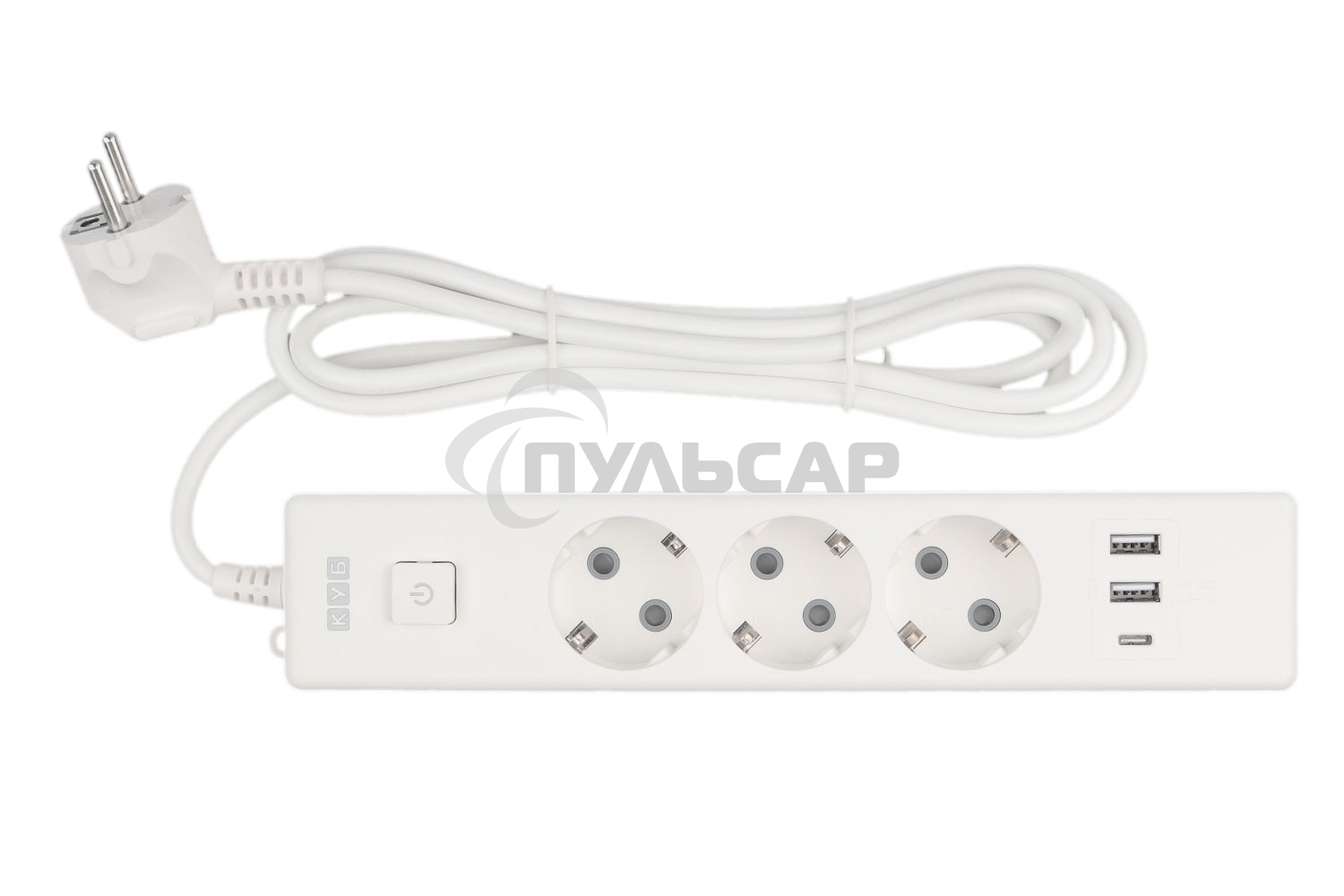 Бытовой удлинитель PowerCube, 3р с/з вык.,3USB, 3500 Вт, 16А, 1.9 м, 3*1,0 (белый) PC-5-2M