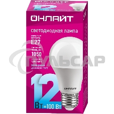 Лампа светодиодная ОНЛАЙТ 61141 OLL-A60-12-230-6.5K-E27 грушевидная
