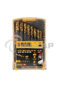 Набор сверл по металлу Denzel 1-10 мм, HSS-Tin, Golden Tip, 19 шт