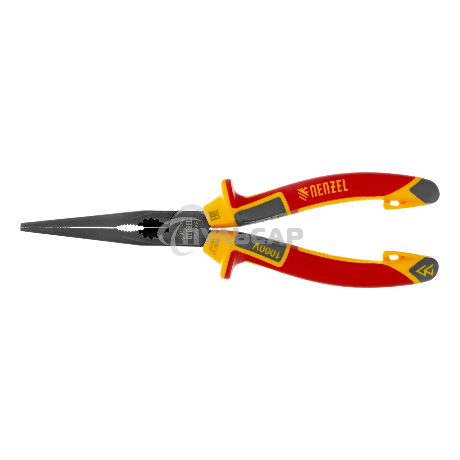 Длинногубцы прямые Denzel диэлектрические рукоятки до 1000 В, трехкомпонентные рукоятки, 205 мм