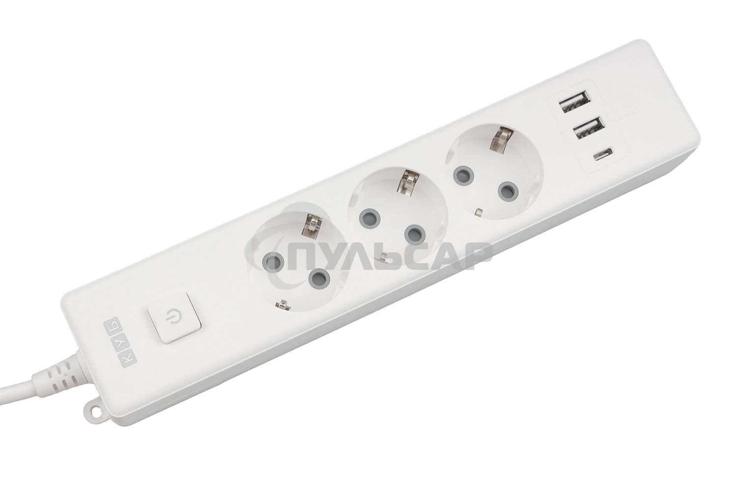 Бытовой удлинитель PowerCube, 3р с/з вык.,3USB, 3500 Вт, 16А, 1.9 м, 3*1,0 (белый) PC-5-2M