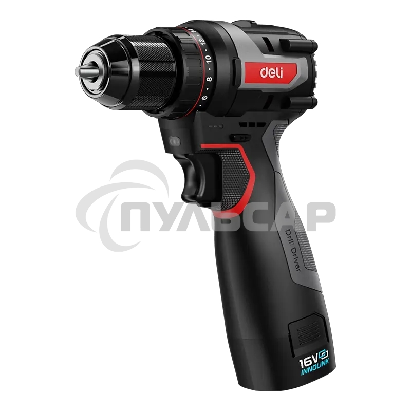 Дрель-шуруповерт Deli DE-DZ16-1D2, Аккумуляторная, 16В, 2 АКБ, Сумка