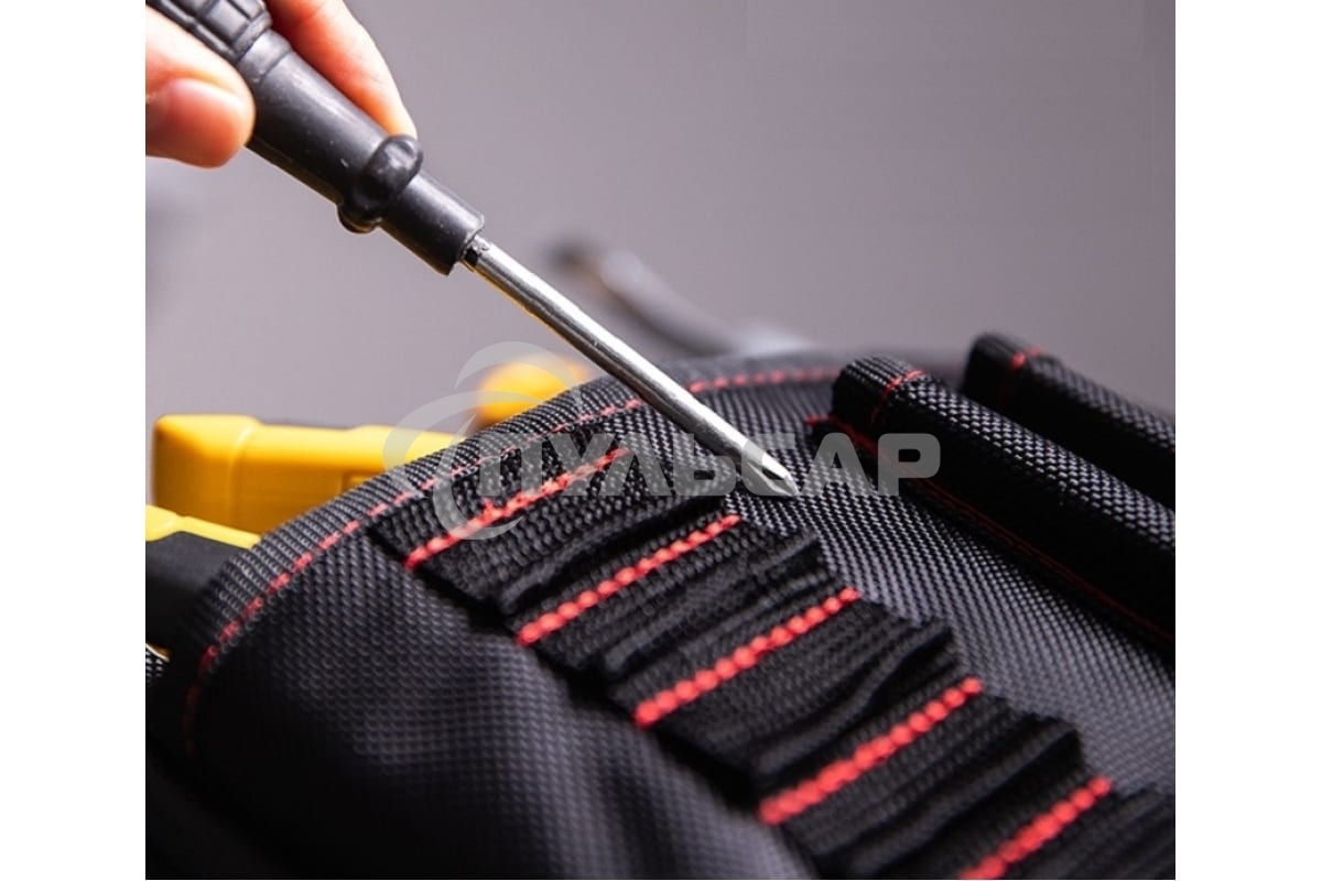 Поясная сумка монтажника Deli DL5865 250 x 250 x 110мм, 7 карманов, ткань Оксфорд 1680D, кожанные боковые карманы