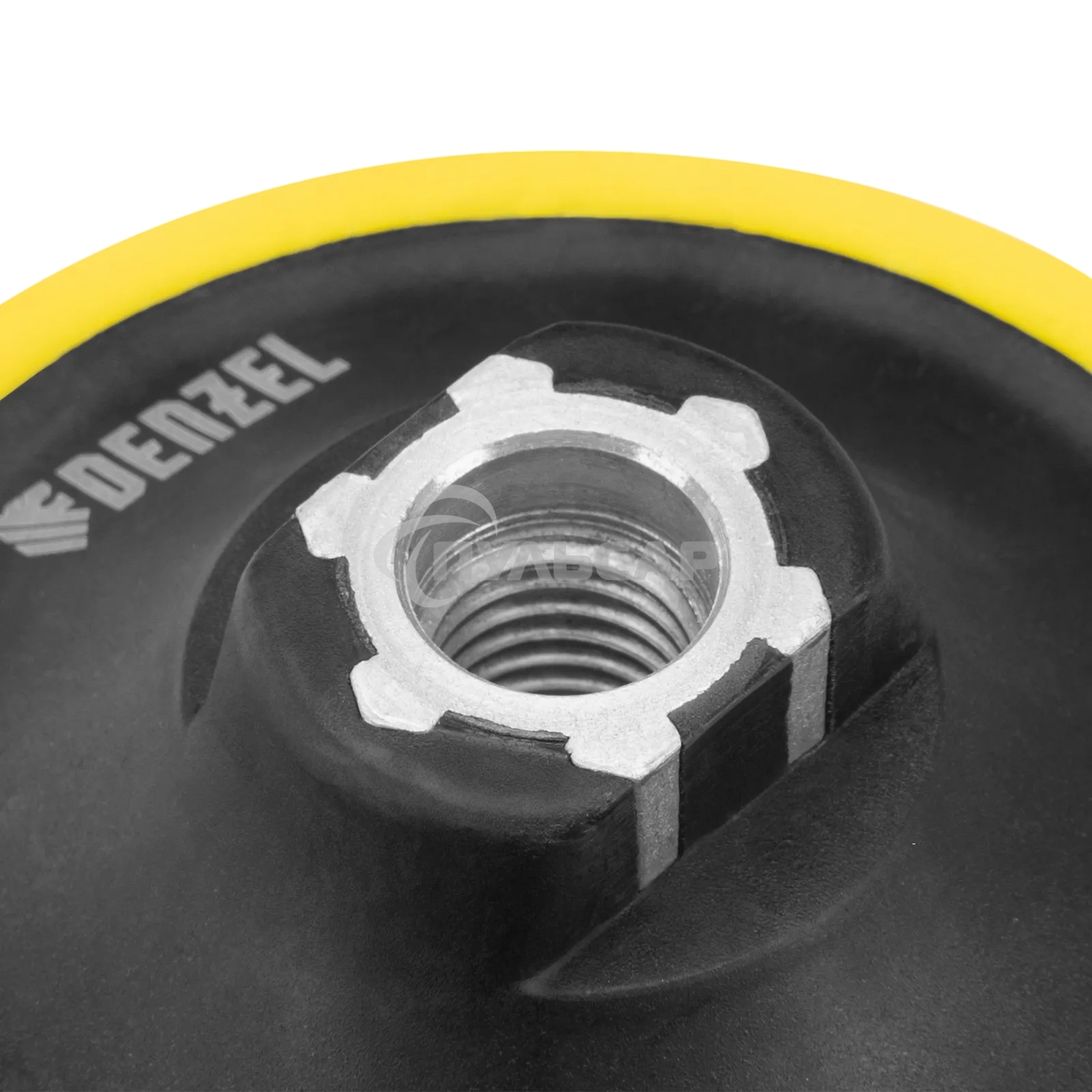 Тарелка опорная Denzel для дрели и УШМ с липучкой, 125 мм, мягкая, с адаптером c М14 на d8