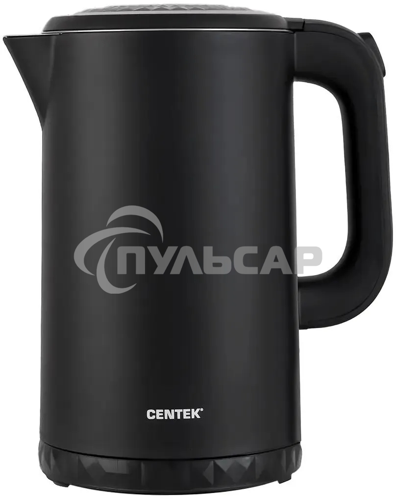 Чайник электрический Centek CT-0020 черный металл 1.7л, 2200W, бесшовная колба, двойные стенки