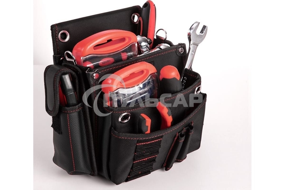 Поясная сумка монтажника Deli DL5865 250 x 250 x 110мм, 7 карманов, ткань Оксфорд 1680D, кожанные боковые карманы