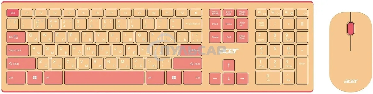 Комплект клавиатура + мышь Acer OCC205 беспроводной USB, 1200 dpi, розовый/бежевый