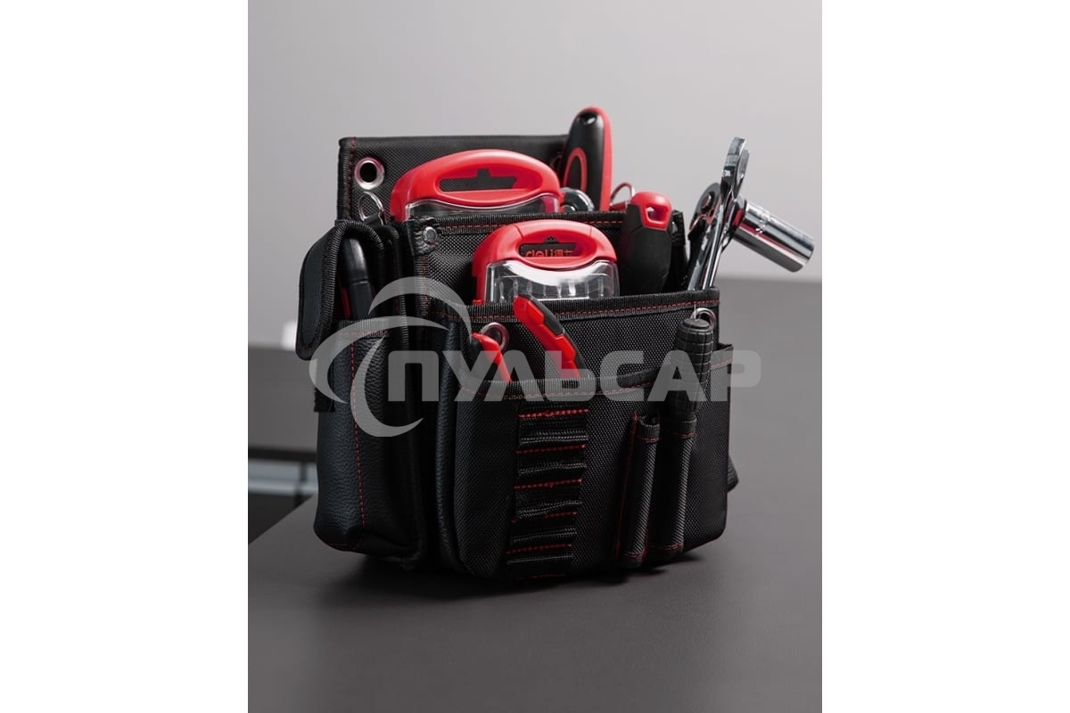 Поясная сумка монтажника Deli DL5865 250 x 250 x 110мм, 7 карманов, ткань Оксфорд 1680D, кожанные боковые карманы