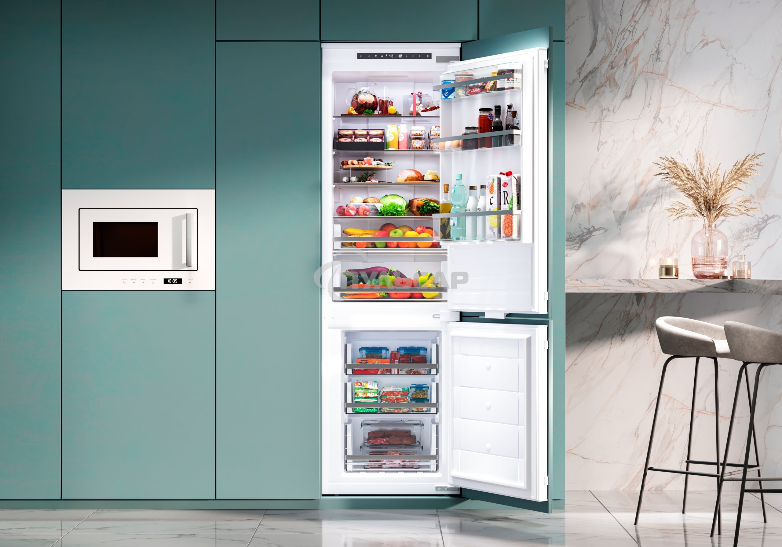 Встраиваемый холодильник LEX LBI177.2D белый двухкамерный 177/64 л морозилка снизу