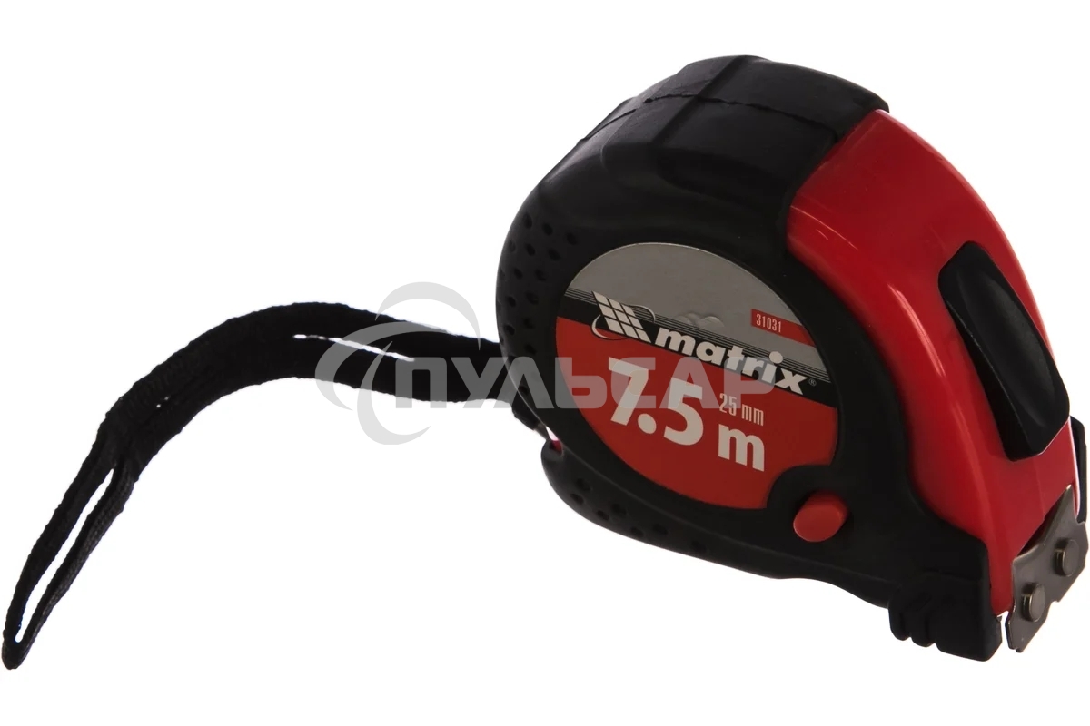 Рулетка Matrix Status magnet fixation, 7,5 м х 25 мм, обрезиненный корпус, зацеп с магнитом