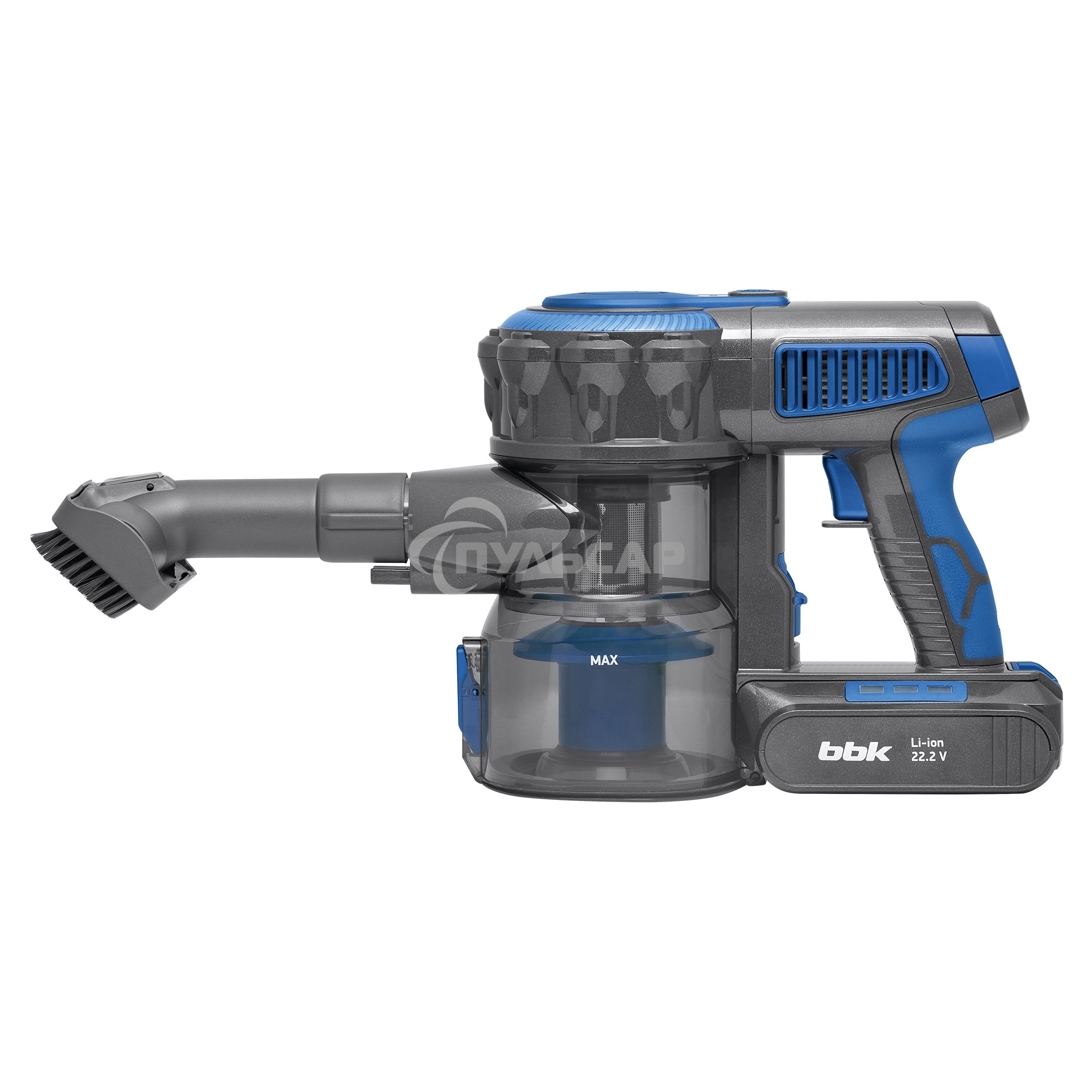 Пылесос вертикальный BBK BV3001 синий/серый, питание от аккумулятора, 150 Вт, уборка сухая, пылесборник 0.8 л, работа от АКБ max 30 мин