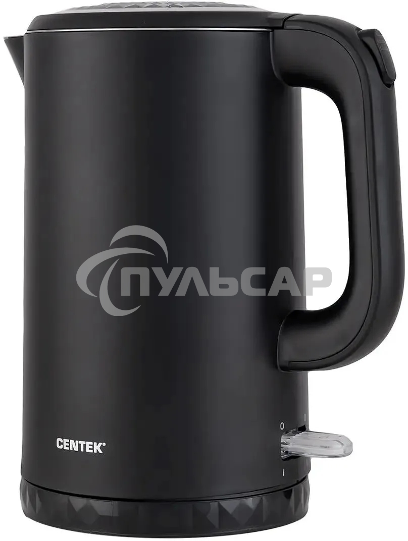 Чайник электрический Centek CT-0020 черный металл 1.7л, 2200W, бесшовная колба, двойные стенки