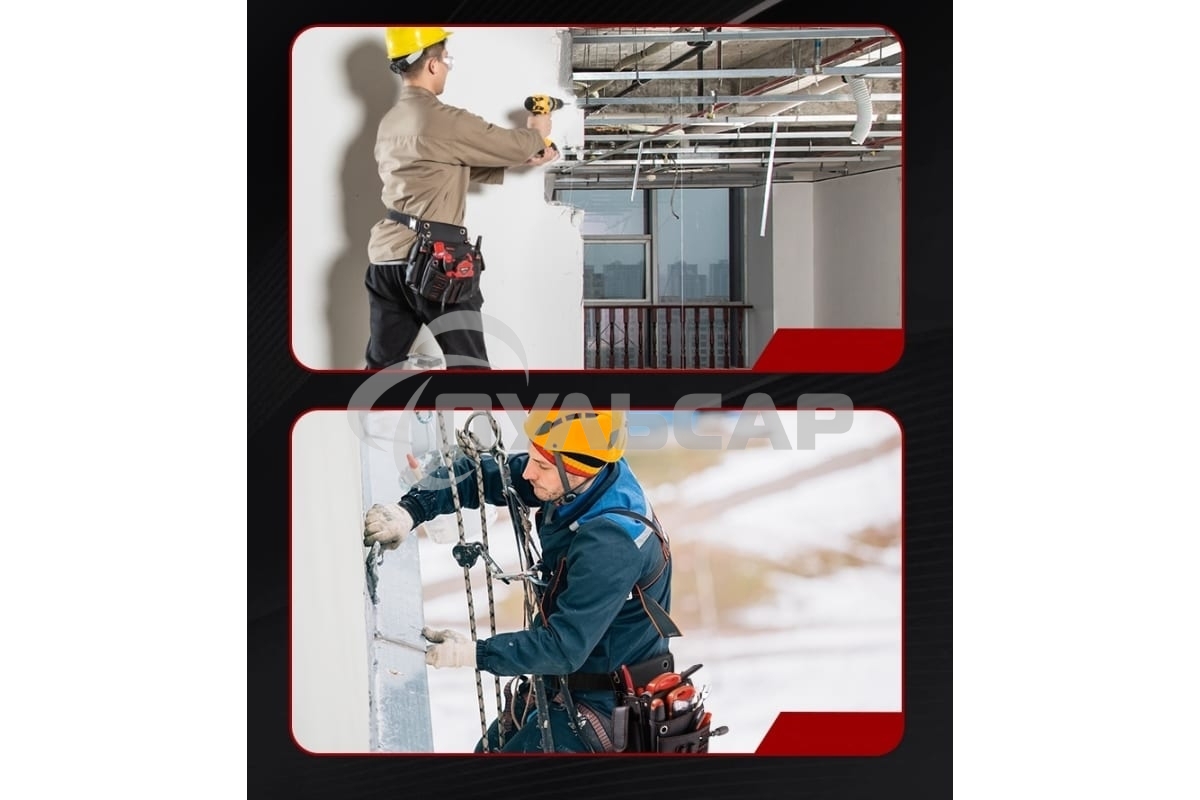 Поясная сумка монтажника Deli DL5865 250 x 250 x 110мм, 7 карманов, ткань Оксфорд 1680D, кожанные боковые карманы