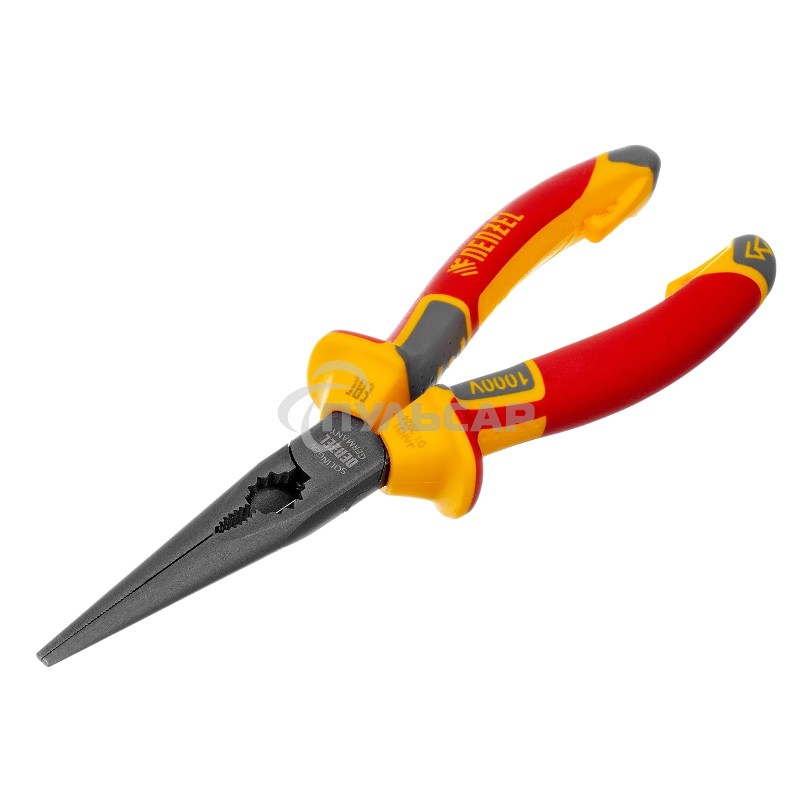 Длинногубцы прямые Denzel диэлектрические рукоятки до 1000 В, трехкомпонентные рукоятки, 205 мм