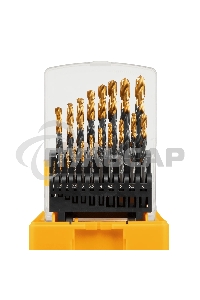 Набор сверл по металлу Denzel 1-10 мм, HSS-Tin, Golden Tip, 19 шт