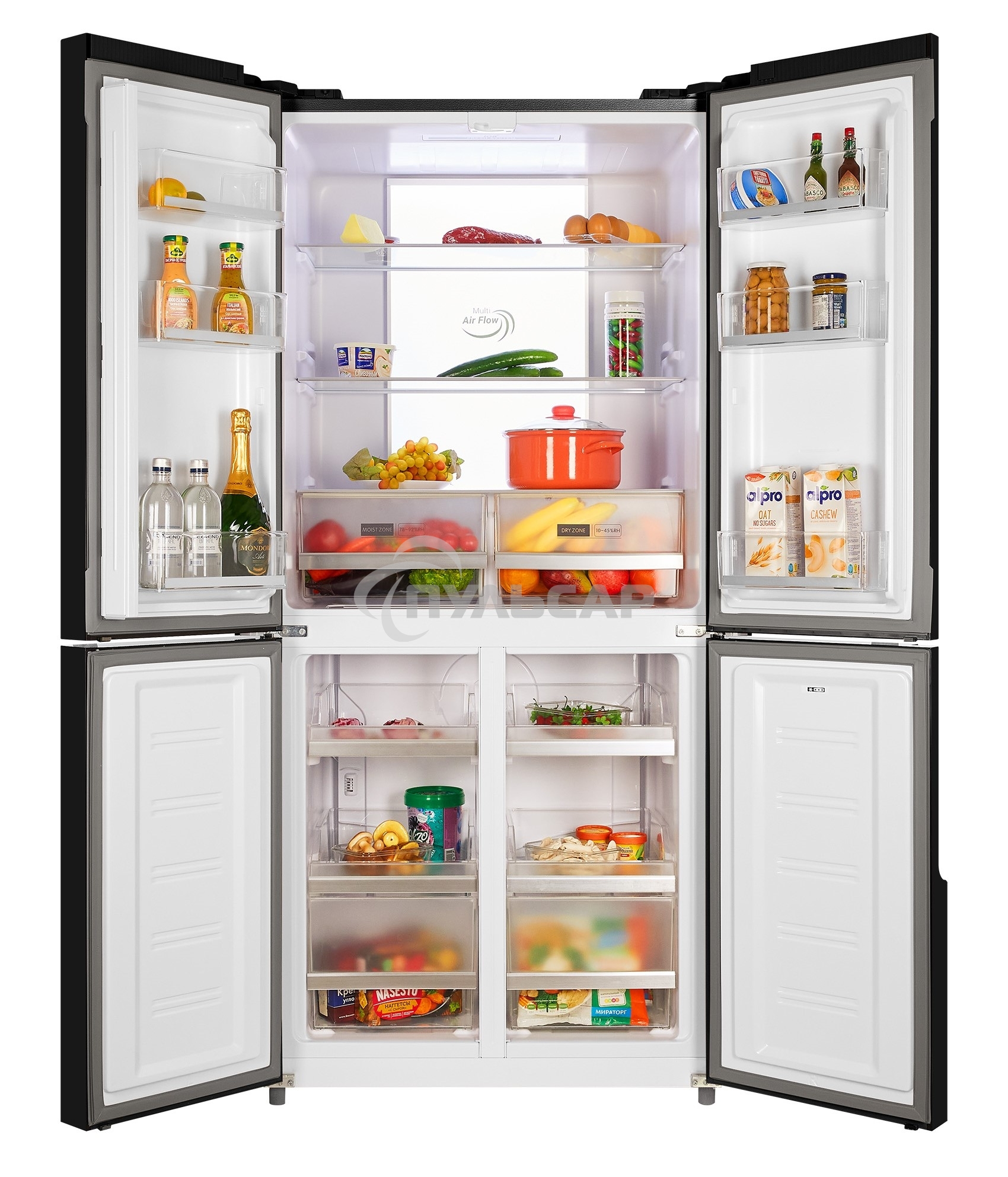 Холодильник Nordfrost RFQ 510 NFB inverter графитовый трехкамерный 286/141л морозилка снизу, No Frost, Side-by-Side