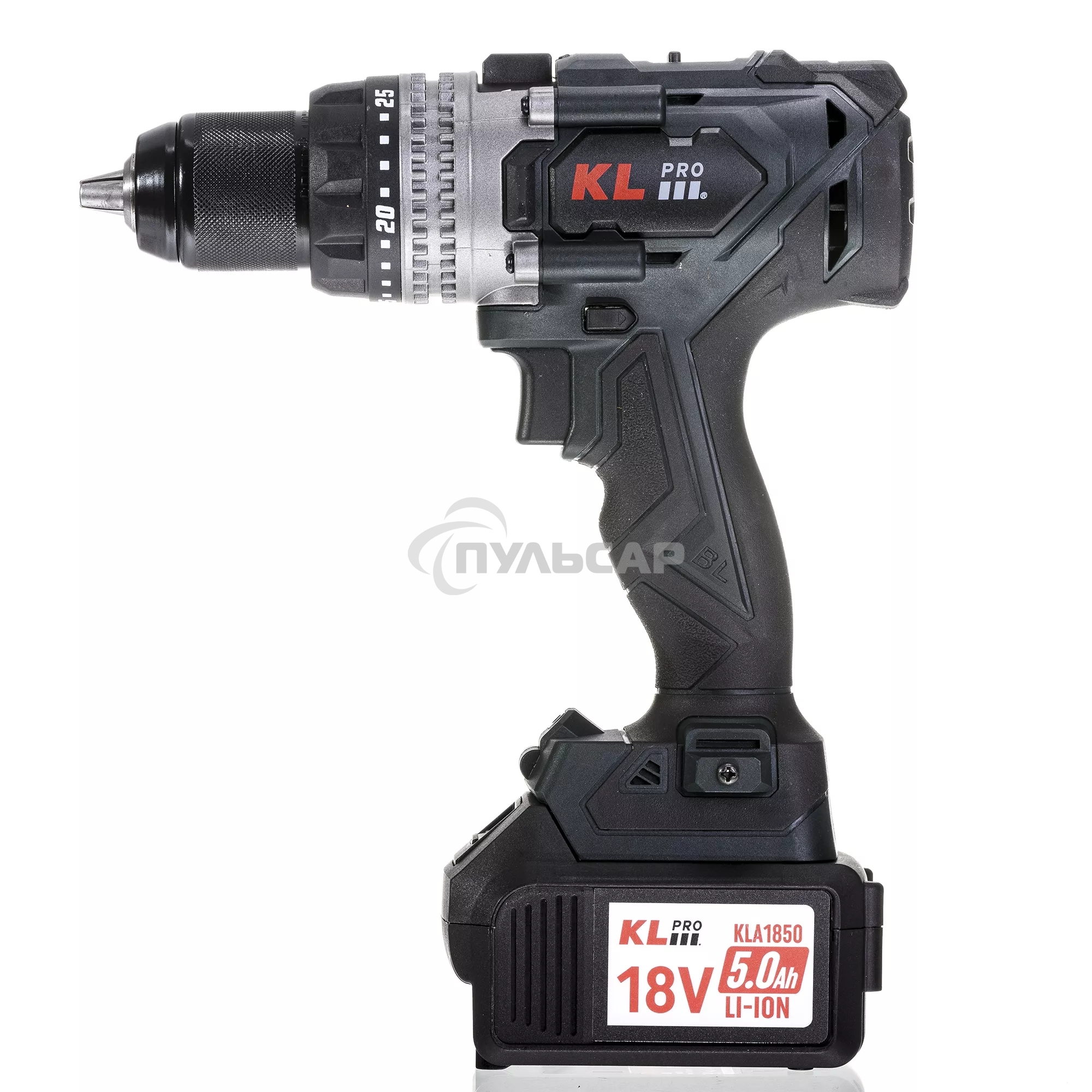 Профессиональный аккумуляторный бесщеточный ударный шуруповерт KLPRO KLDM18BHX-50 (18В, Li-ion-2шт, 5.0А·ч, 150Нм, 2 скорости, подсветка, магнитная бита,З/У,в кейсе)