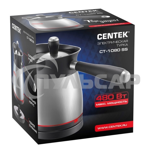 Кофеварка-турка электрическая Centek CT-1080 SS металл, исп. кофе - молотый, 0.5 л, 480 Вт