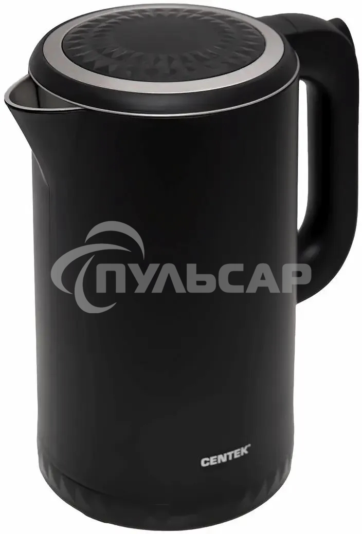 Чайник электрический Centek CT-0020 черный металл 1.7л, 2200W, бесшовная колба, двойные стенки