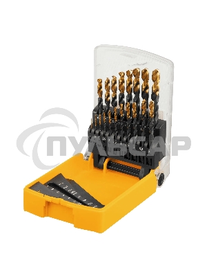 Набор сверл по металлу Denzel 1-10 мм, HSS-Tin, Golden Tip, 19 шт