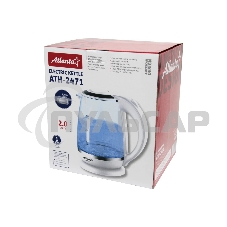 Чайник электрический Atlanta, ATH-2471 бел, стекло Стекло, 2л, 2200Вт, белый, температурная иллюминация, защита от перегрева без воды.