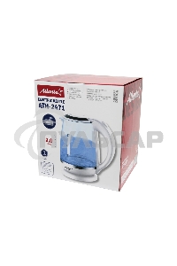 Чайник электрический Atlanta, ATH-2471 бел, стекло Стекло, 2л, 2200Вт, белый, температурная иллюминация, защита от перегрева без воды.