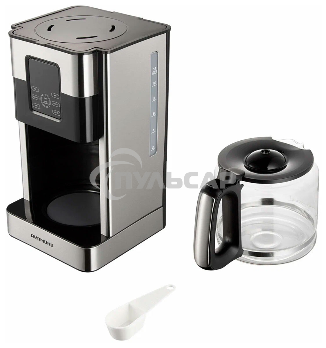 Кофеварка капельная Redmond CM704 серебристый/черный, исп. кофе - молотый, 1,8 л, 1000 Вт