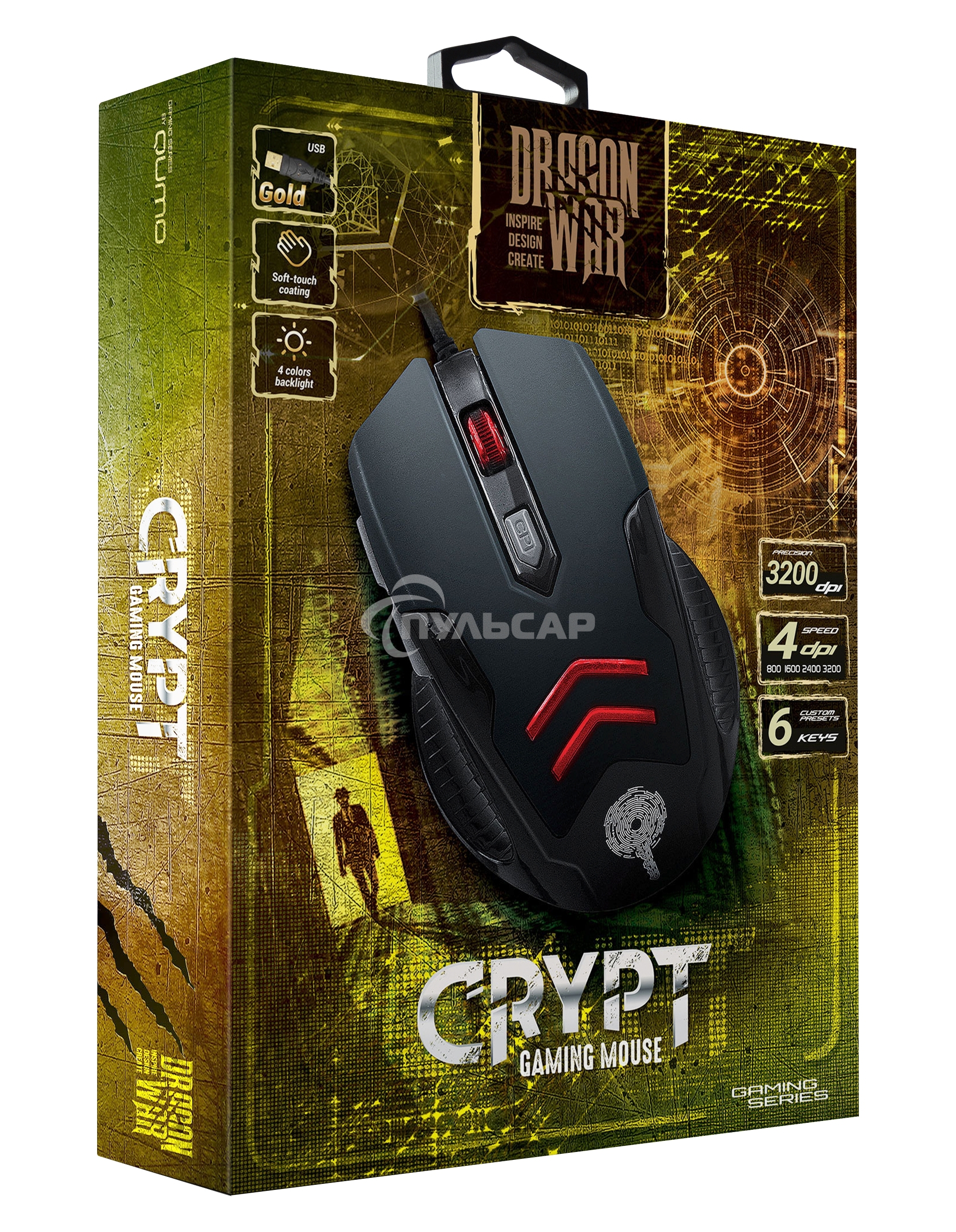 Мышь проводная Qumo Crypt M57 черный, 3200 dpi, USB, кнопки - 6