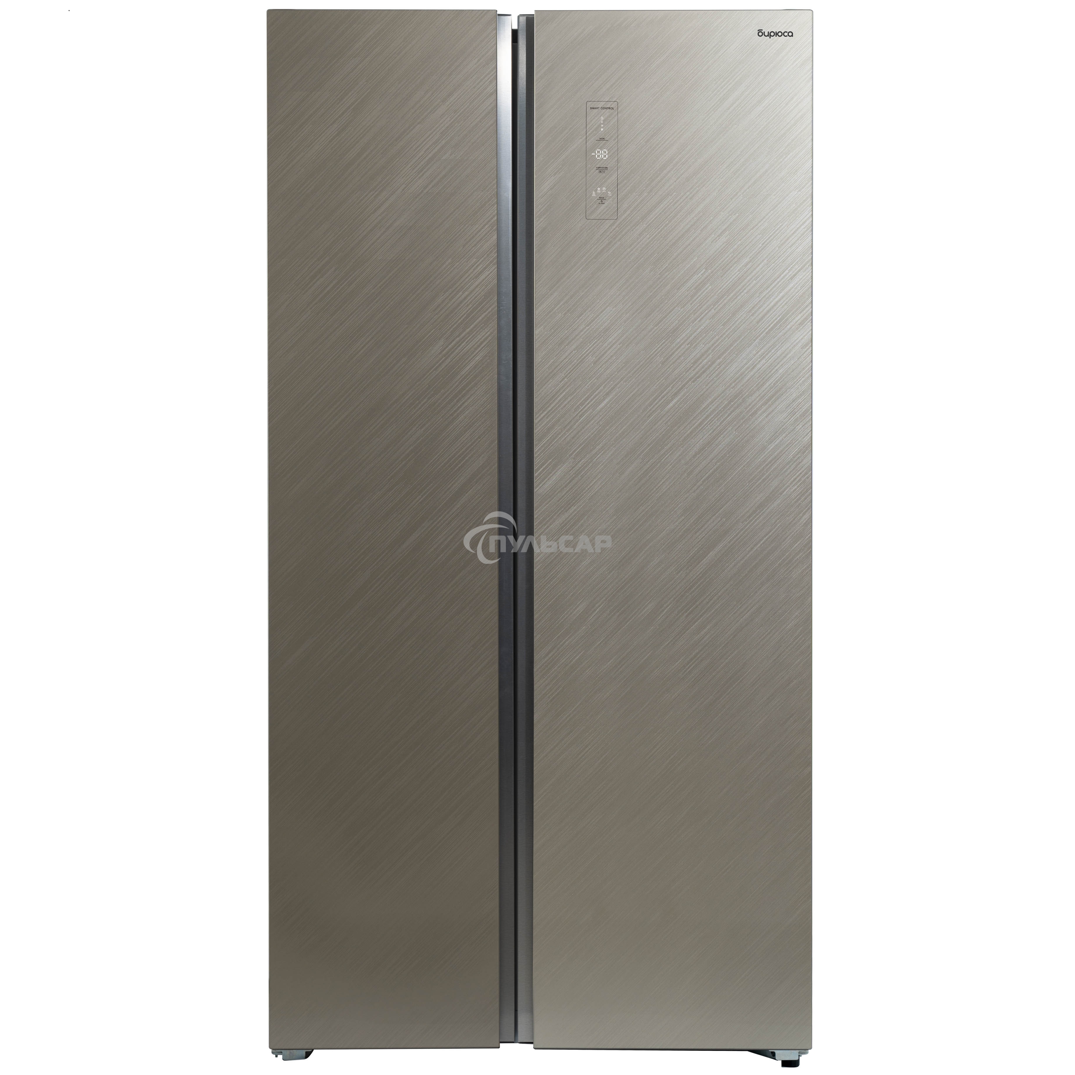 Холодильник Бирюса SBS 541 TGG текстурированное бежевое стекло двухкамерный 343/198 л морозилка слева, NoFrost, Side-by-side