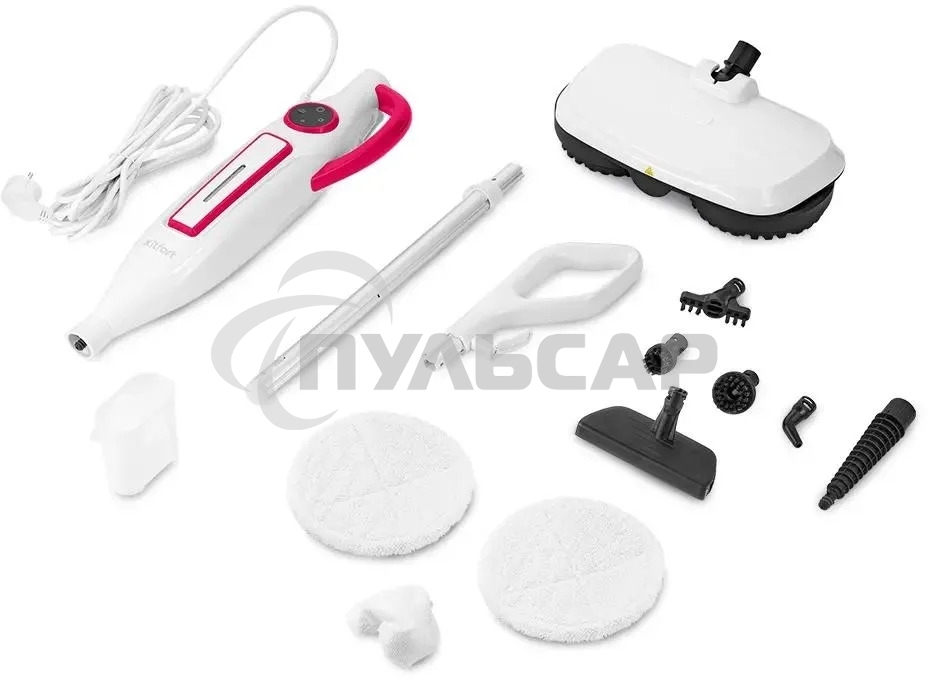 Швабра паровая Kitfort КТ-1096 белый/малиновый