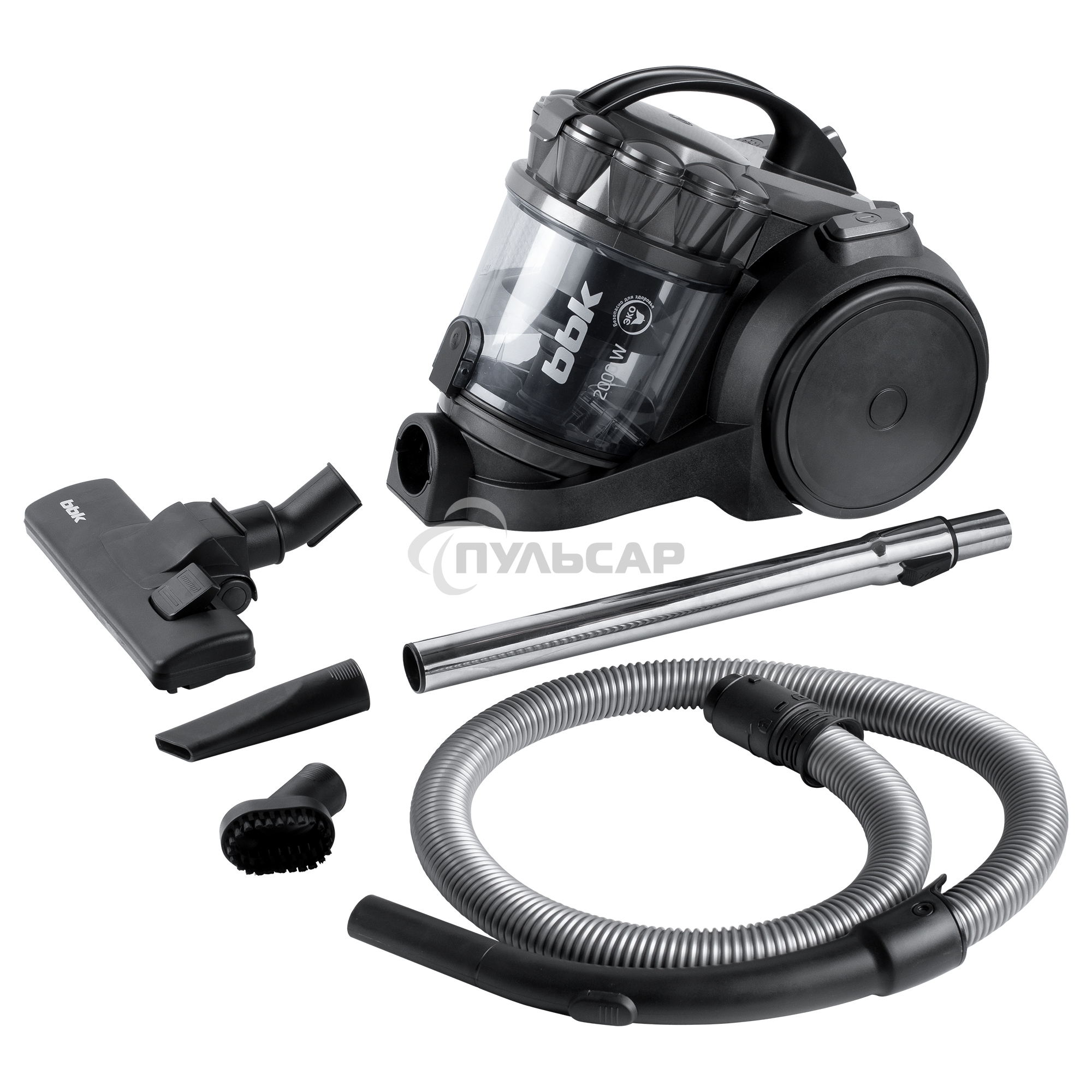 Пылесос BBK BV1505 серый/черный, 350/2000 Вт, уборка сухая, пылесборник контейнер 2 л