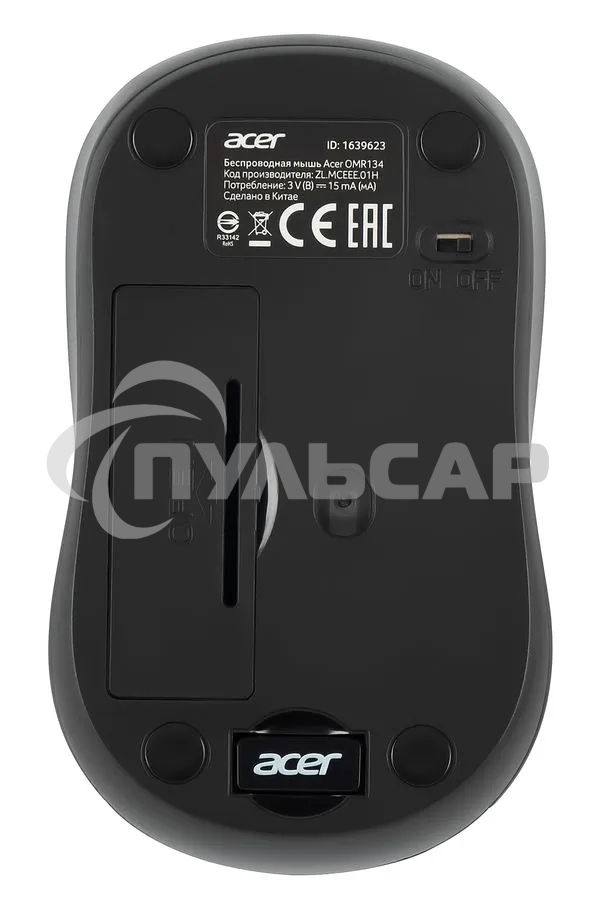 Мышь беспроводная Acer OMR134 серый, 1000 dpi, радиоканал, USB, кнопки - 3
