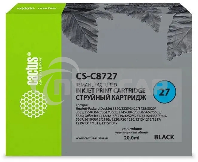 Картридж струйный Cactus CS-C8727 №27 черный (20 мл) для HP DeskJet 3320, 3420, 3520, 3535, 3550, 3645, 3650, 3740, 3840, 5150, OfficeJet 4211, 4251, 4311, 4352, 5600, 5610, PSC 1310, 1340, 1350