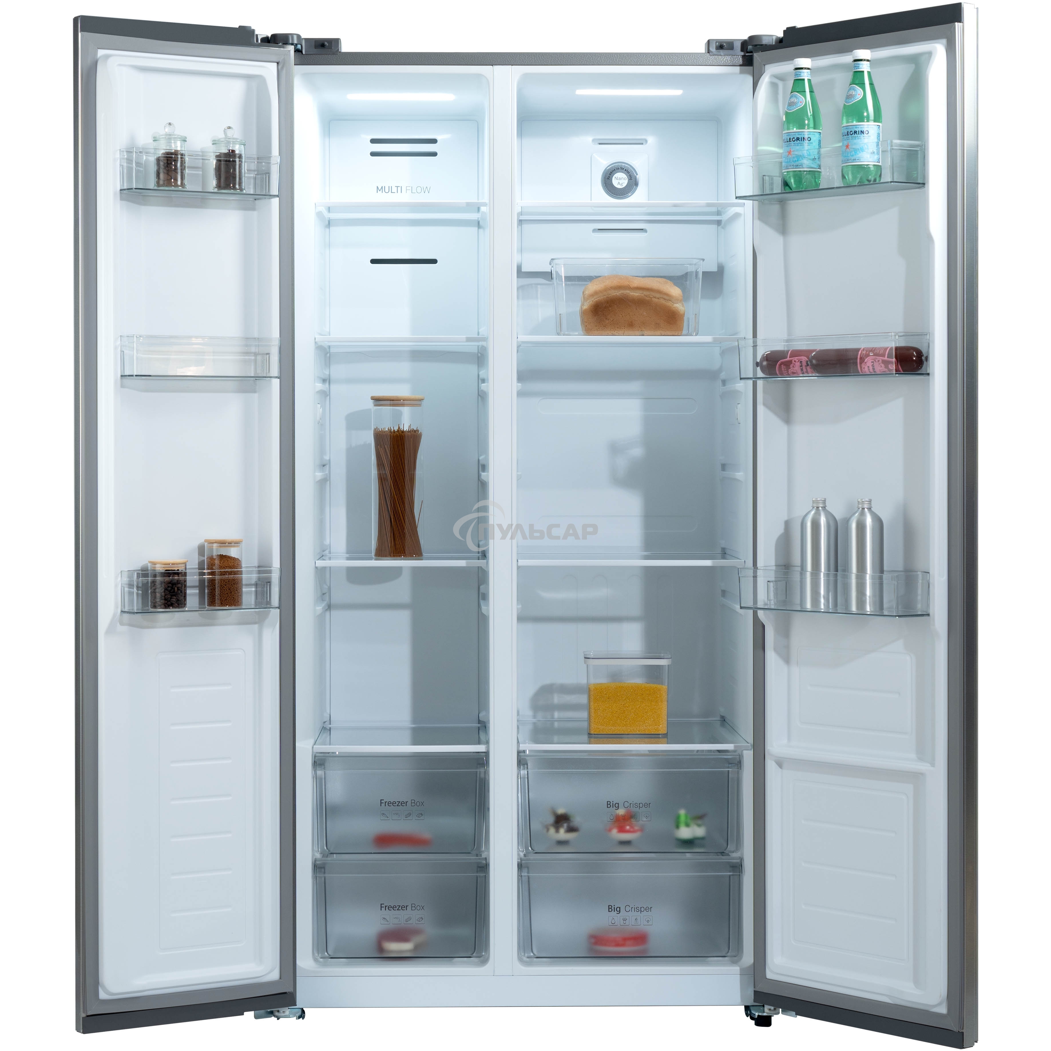 Холодильник Бирюса SBS 541 TGG текстурированное бежевое стекло двухкамерный 343/198 л морозилка слева, NoFrost, Side-by-side