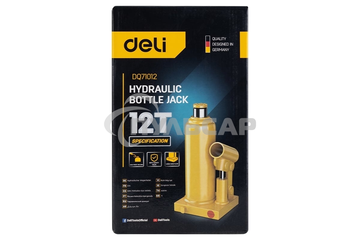 Домкрат бутылочный гидравлический Deli DQ71012 макс.грузоподъемность 12 т