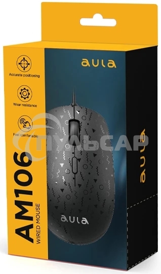 Мышь проводная AULA AM106 черный, 2000 dpi, USB, кнопки - 4