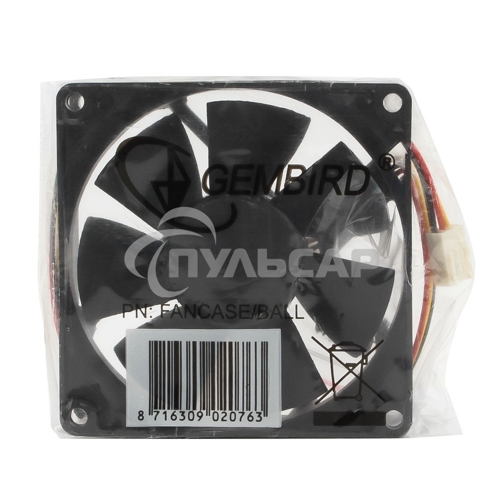 Вентилятор для корпуса Gembird FANCASE/BALL-3100 черный, 80 мм, 3100 об/мин, 38.65 дБ, 3 pin