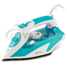 Утюг Vitek VT-8355 (MC) белый/бирюзовый 1. Максимальная мощность 2600 Вт 2. Керамическая подошва 3. Емкость для воды 400 мл