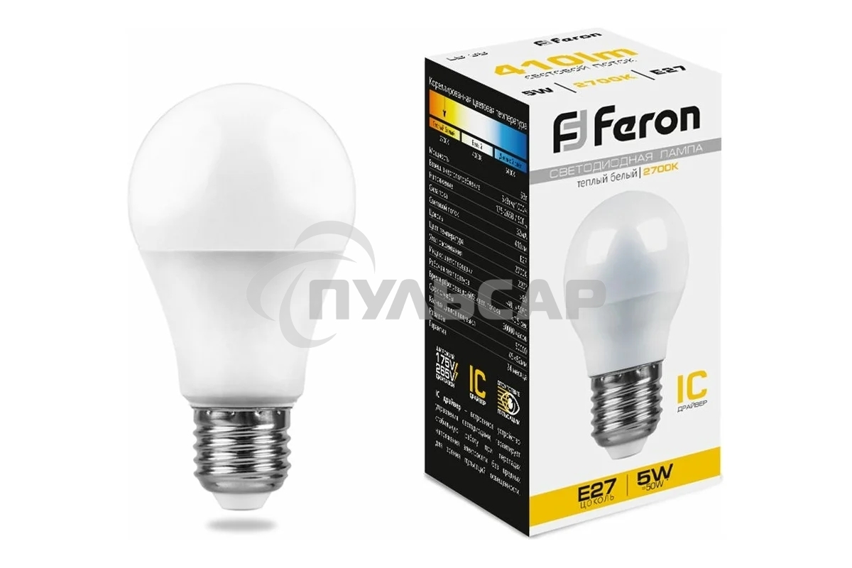 Лампа светодиодная Feron LB-38 5W 230V E27 2700K G45