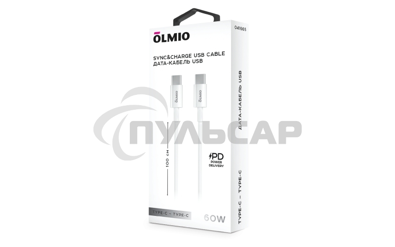Кабель OLMIO PD, Type-C - Type-C, 1м, 60W, 3А, белый