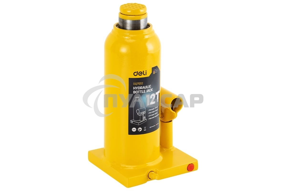 Домкрат бутылочный гидравлический Deli DQ71012 макс.грузоподъемность 12 т