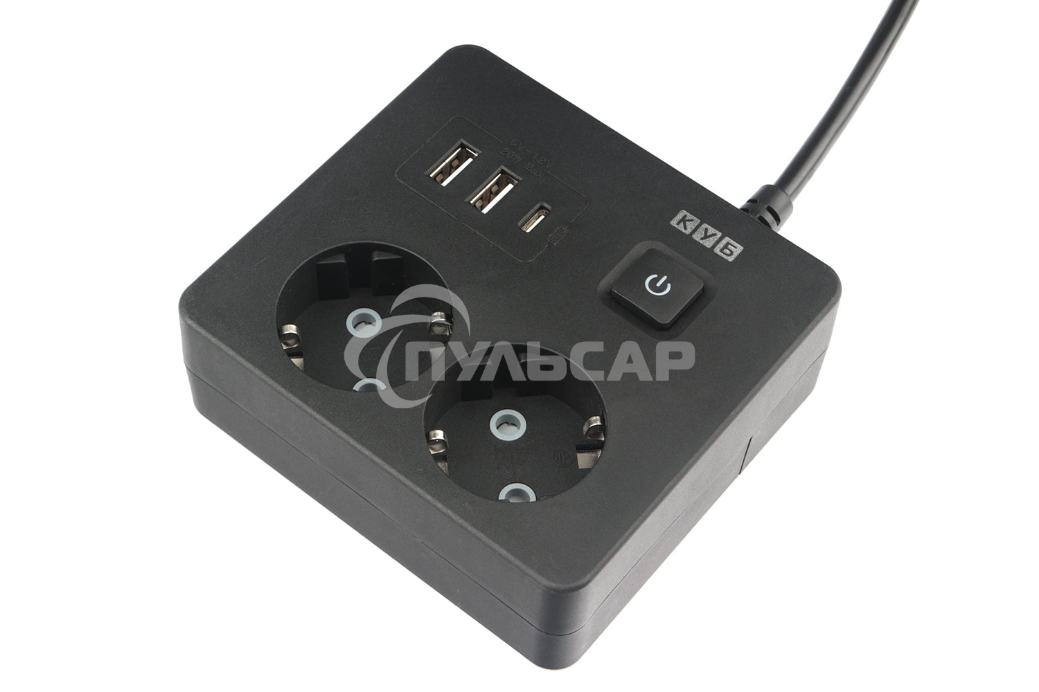 Бытовой удлинитель PowerCube, 2р с/з вык.,3USB, 3500 Вт, 16А, 1.9 м, 3*1,0 черный квадрат PC-1B-2M