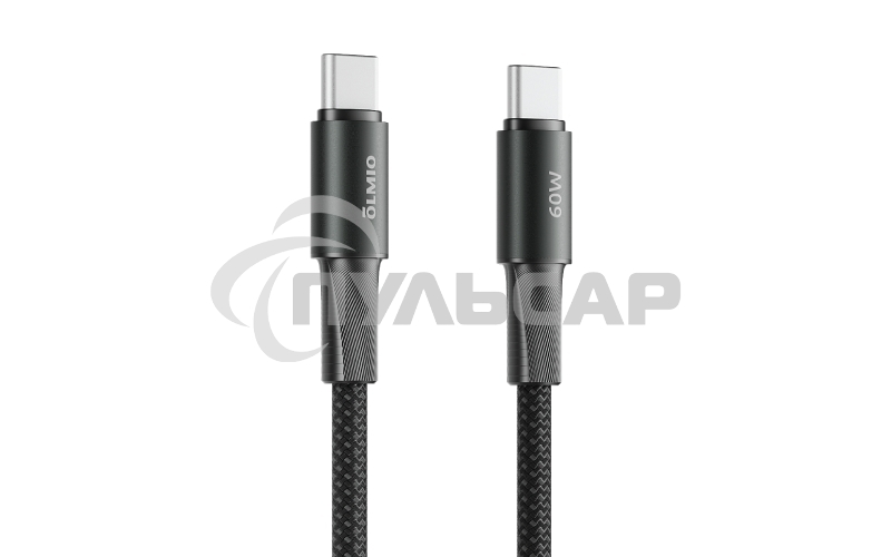 Кабель OLMIO MASTER, Type-C - Type-C, 60W 3A, 1.2м, тканевая оплетка, черный