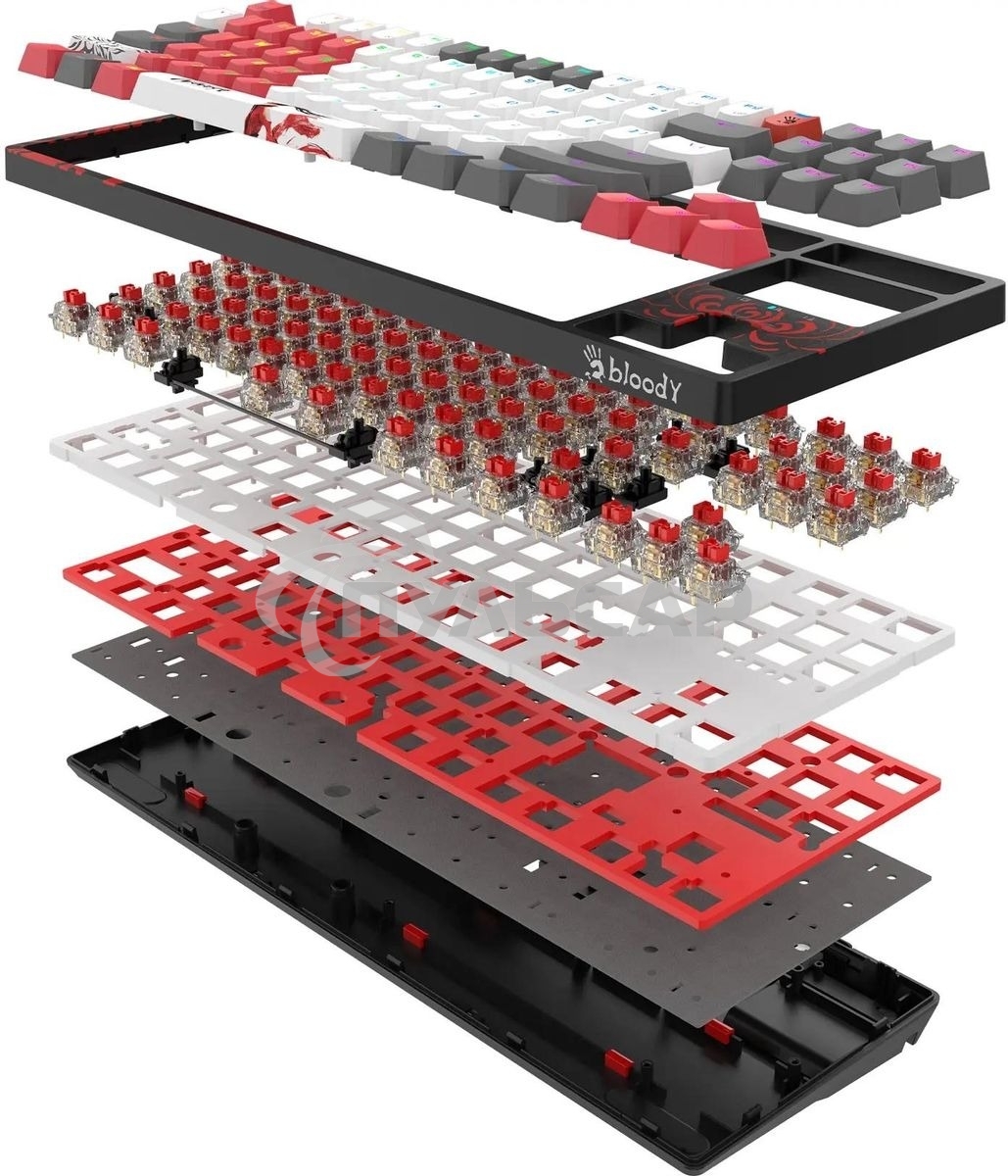 Клавиатура беспроводная A4Tech Bloody WS87 Naraka USB, Bluetooth/Радиоканал черный/красный