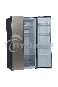 Холодильник Бирюса SBS 541 TGG текстурированное бежевое стекло двухкамерный 343/198 л морозилка слева, NoFrost, Side-by-side