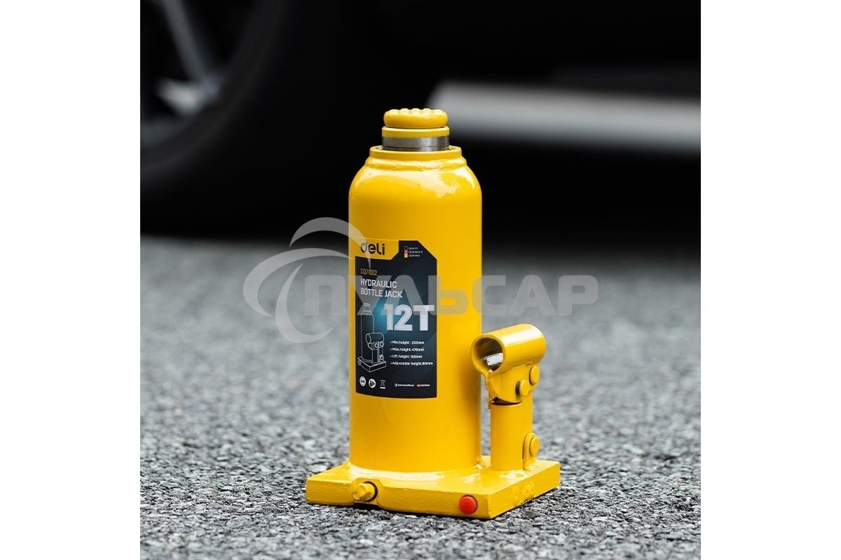 Домкрат бутылочный гидравлический Deli DQ71012 макс.грузоподъемность 12 т