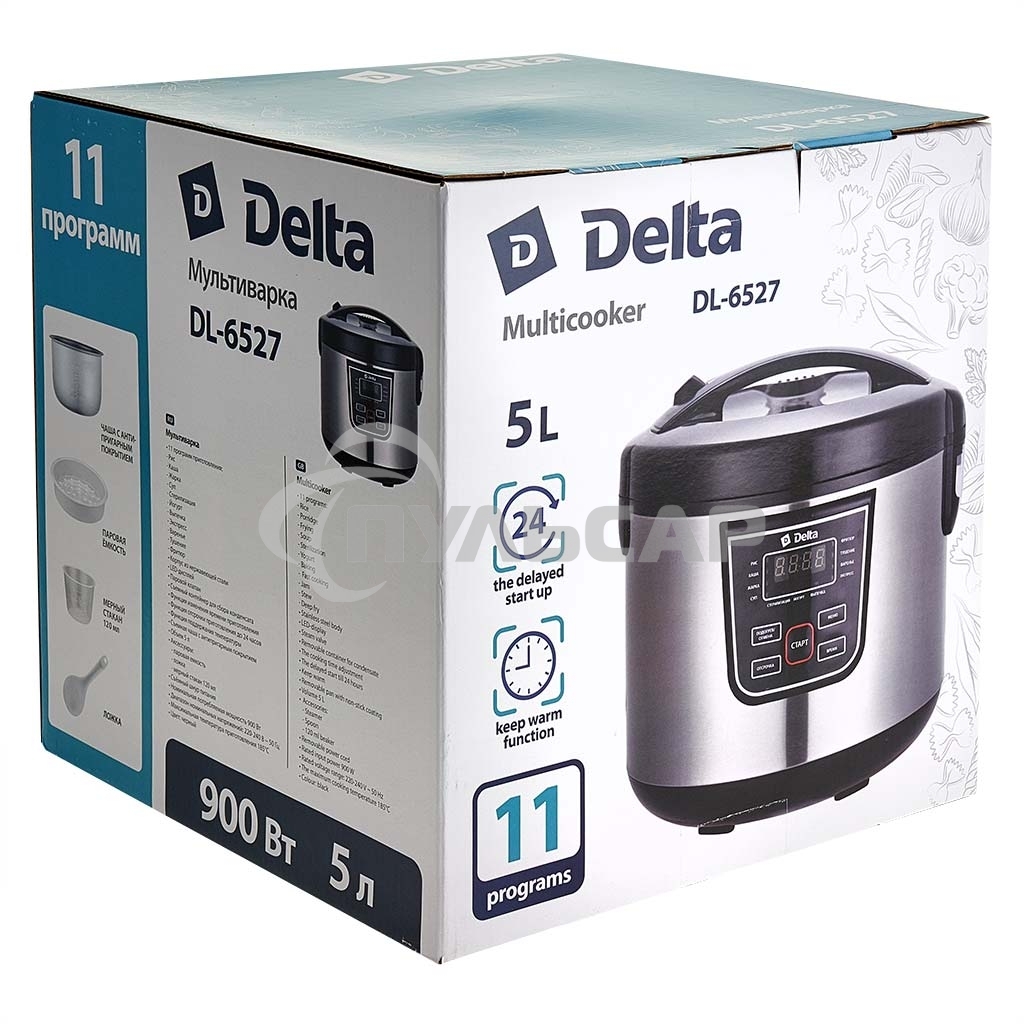 Мультиварка DELTA DL-6527 черная: 900 Вт,5л, 11 ПРОГРАММ (4)