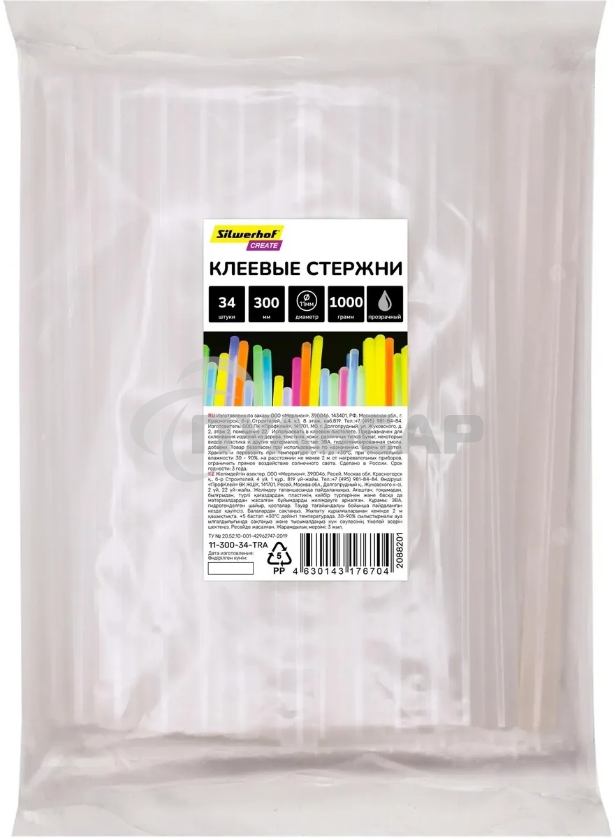 Стержни клеев. для клеев.пист. Silwerhof 11-300-34-TRA дл.300мм D11мм прозрачный упак:34шт