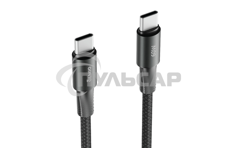 Кабель OLMIO MASTER, Type-C - Type-C, 60W 3A, 1.2м, тканевая оплетка, черный
